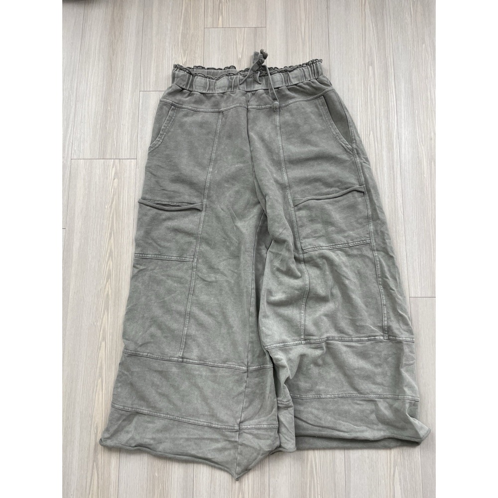 Easel Women's Grey Mineral Washed Terry Knit Pants Size Medium Lounge Comfy